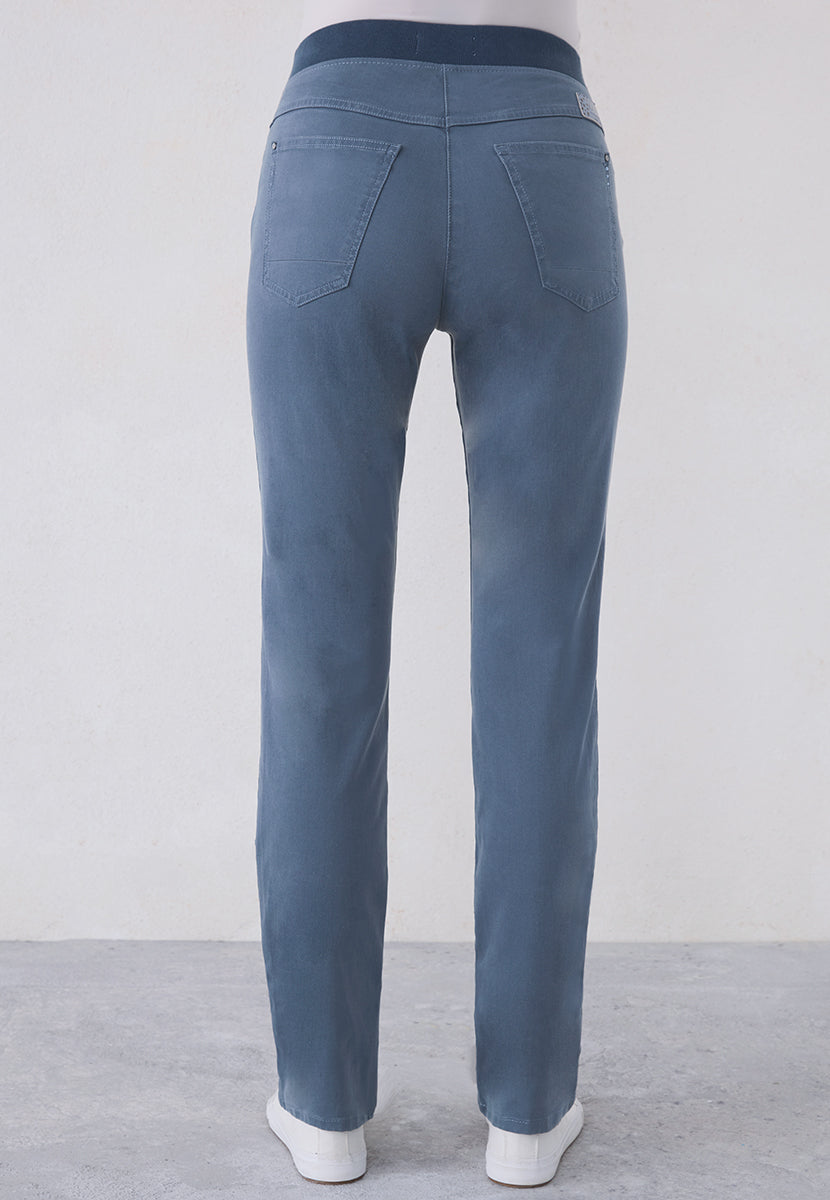 BRAX Pamina Straight Leg Pull on Elasticated Waist Trouser - Slate Blue