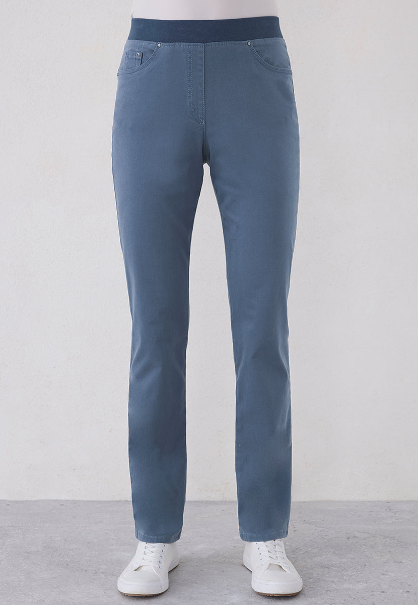 BRAX Pamina Straight Leg Pull on Elasticated Waist Trouser - Slate Blue