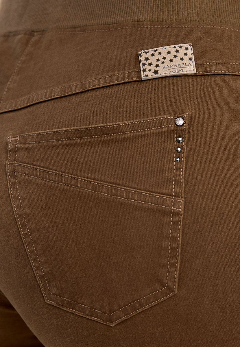 BRAX Pamina Straight Leg Pull on Elasticated Waist Trouser - Soft Mocha