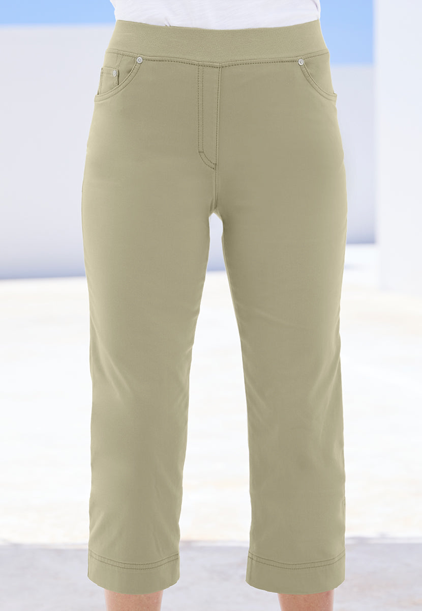 BRAX Pamina Pull on Crop Trouser - Soft Olive