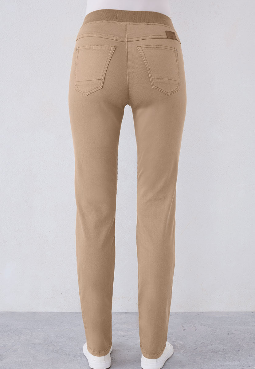 BRAX Pamina Straight Leg Pull on Elasticated Waist Trouser - Warm Almond