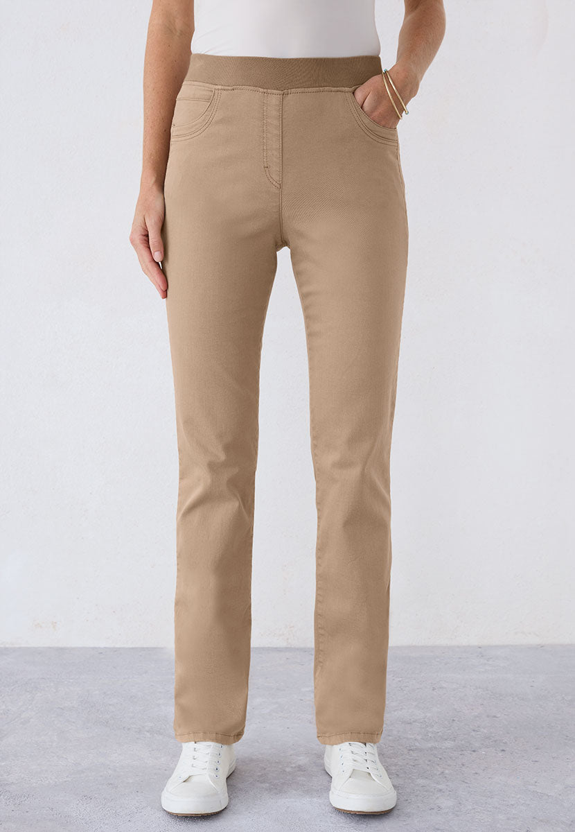 BRAX Pamina Straight Leg Pull on Elasticated Waist Trouser - Warm Almond