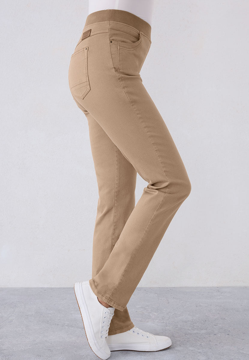 BRAX Pamina Straight Leg Pull on Elasticated Waist Trouser - Warm Almond