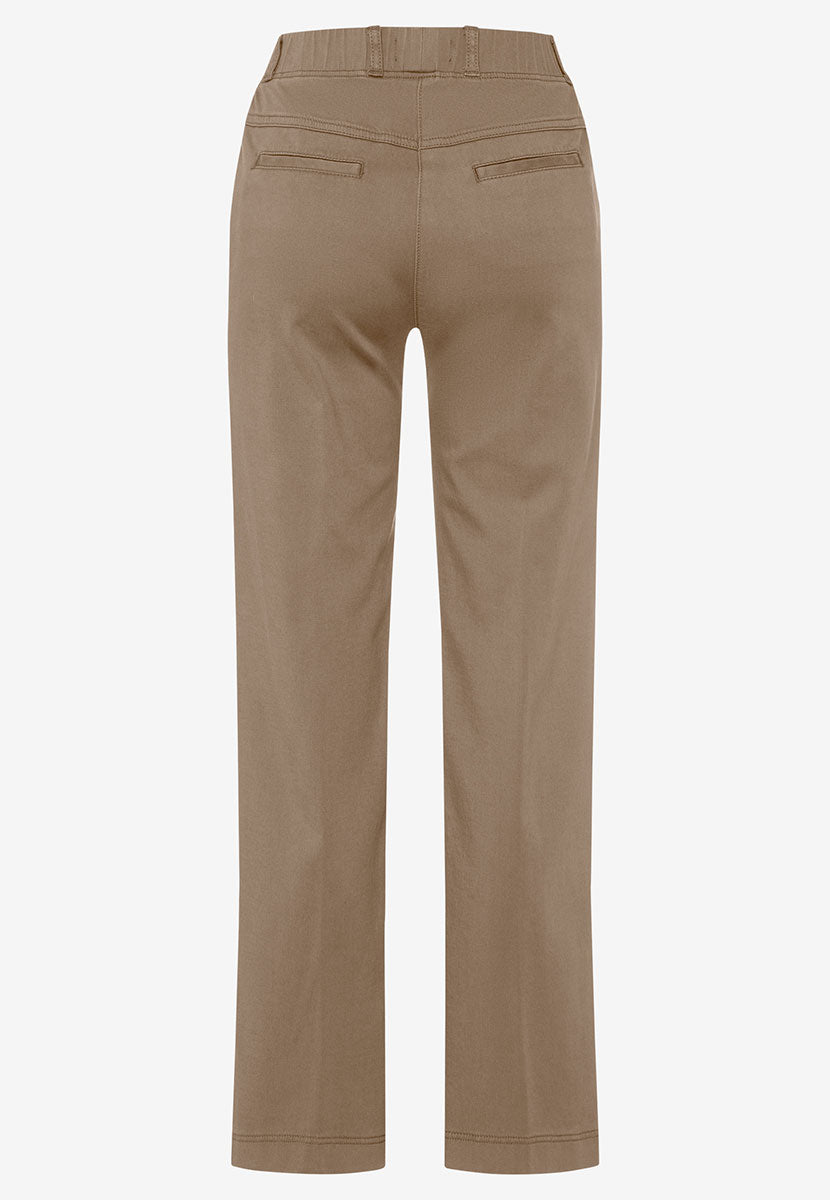 BRAX Pamina Wide Leg Trouser 29 Inch Leg - Warm Sand Size 10 Best Selling Pamina Fit Smooth Drapey Fabric Pull On Waist with Hidden Stretch Faux Fly Belt Loops Front and Back Pockets Back View