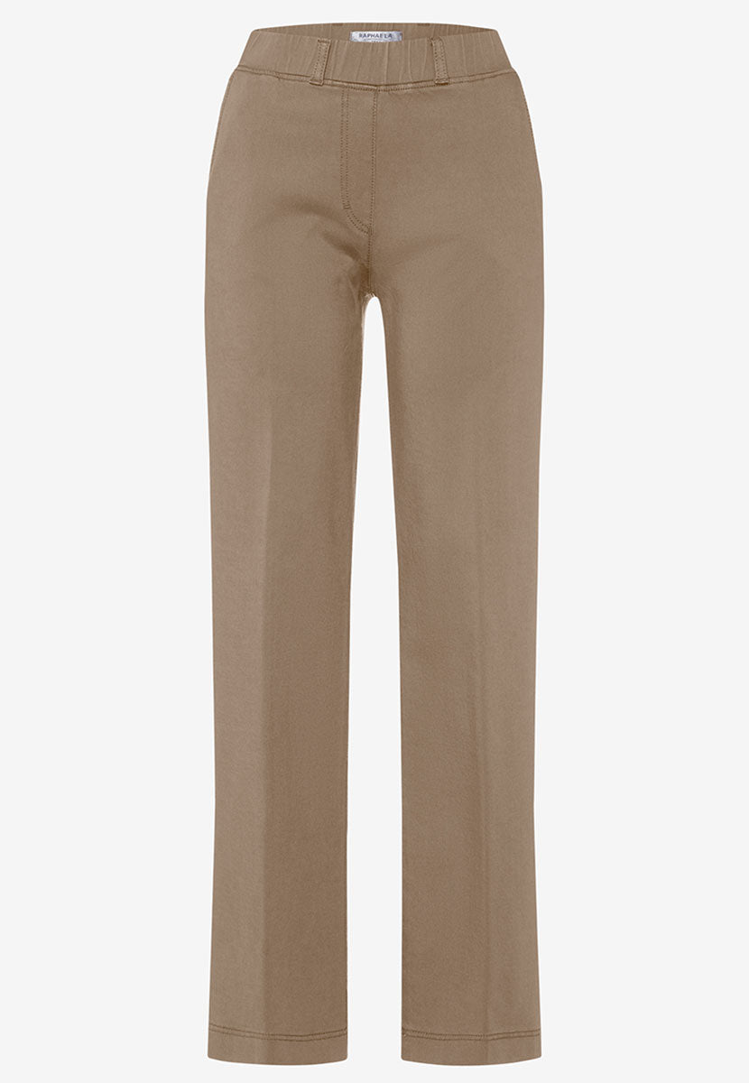 BRAX Pamina Wide Leg Trouser 29 Inch Leg - Warm Sand Size 10 Best Selling Pamina Fit Smooth Drapey Fabric Pull On Waist with Hidden Stretch Faux Fly Belt Loops Front and Back Pockets