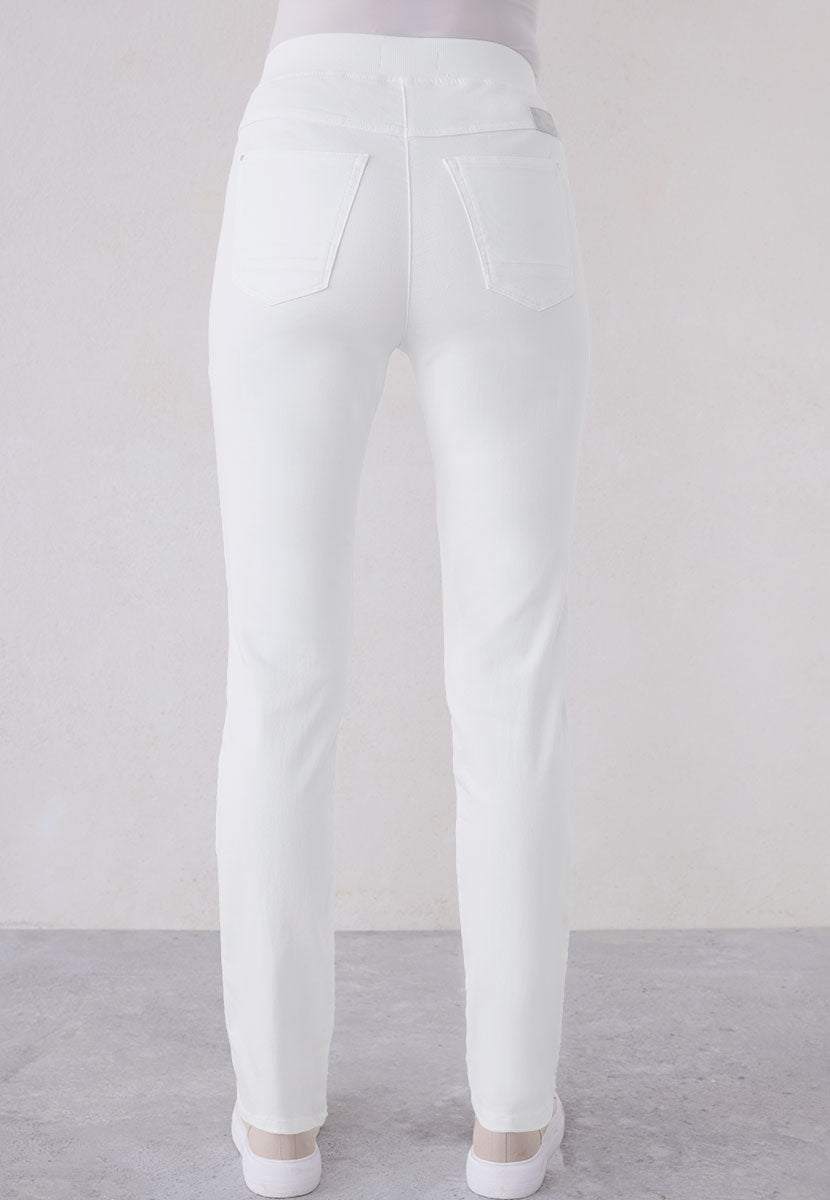 BRAX Pamina Straight Leg Pull on Elasticated Waist Trouser - White