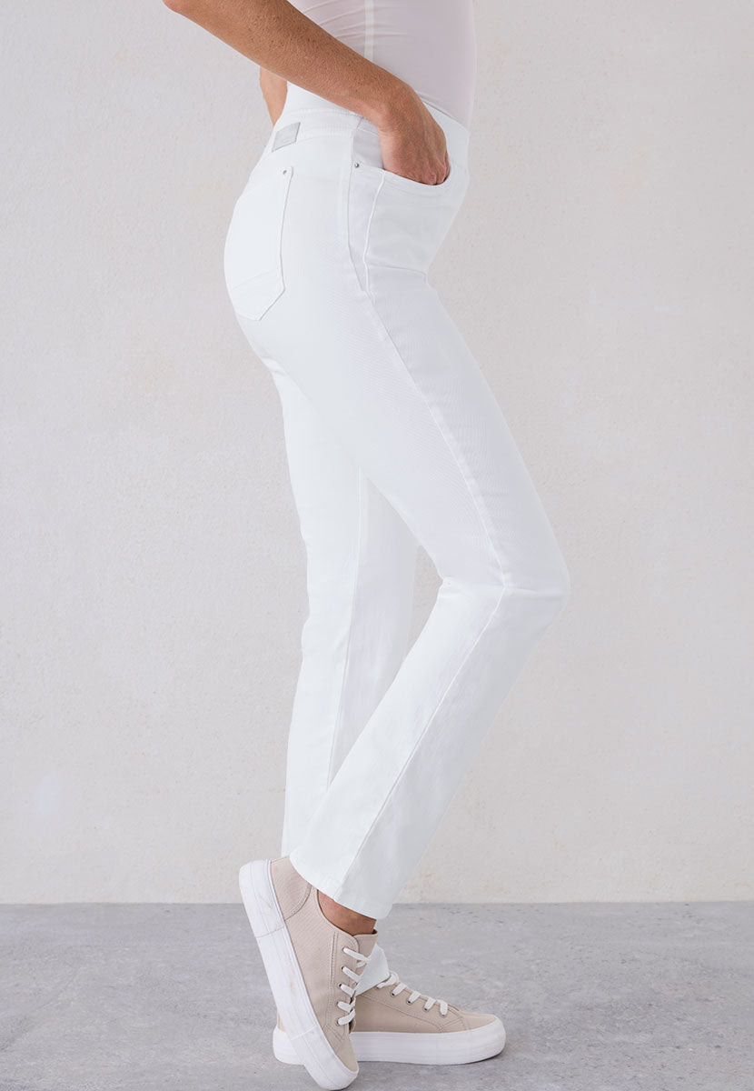 BRAX Pamina Straight Leg Pull on Elasticated Waist Trouser - White