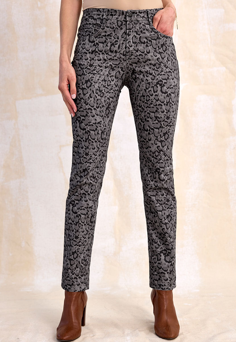 BRAX Winter Dream Mary Fit Trouser - Grey Leopard Print