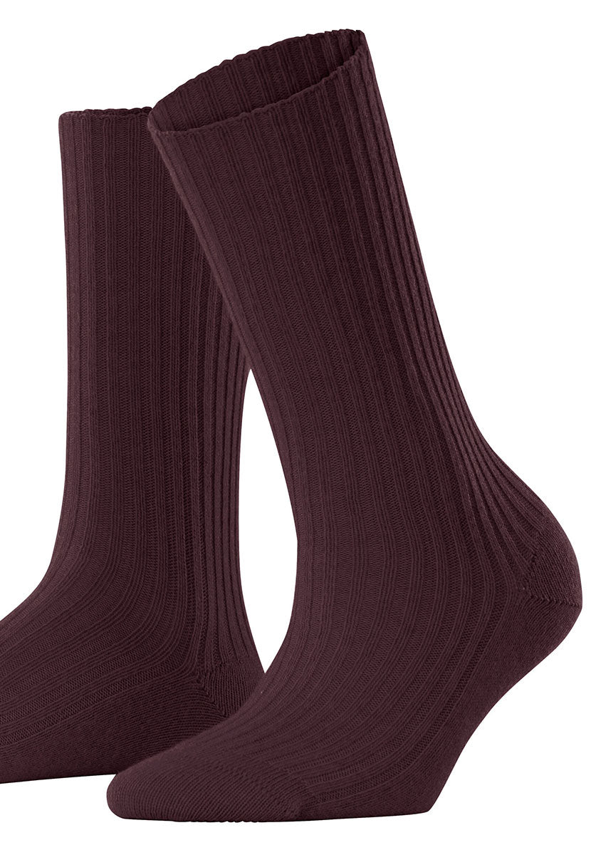 Falke Cosy Wool Ribbed Boot Socks - Barolo Dark Red Wool and Cashmere Warm and Comfortable Falke Perfect Fit Reinforced Seams Last Quality
