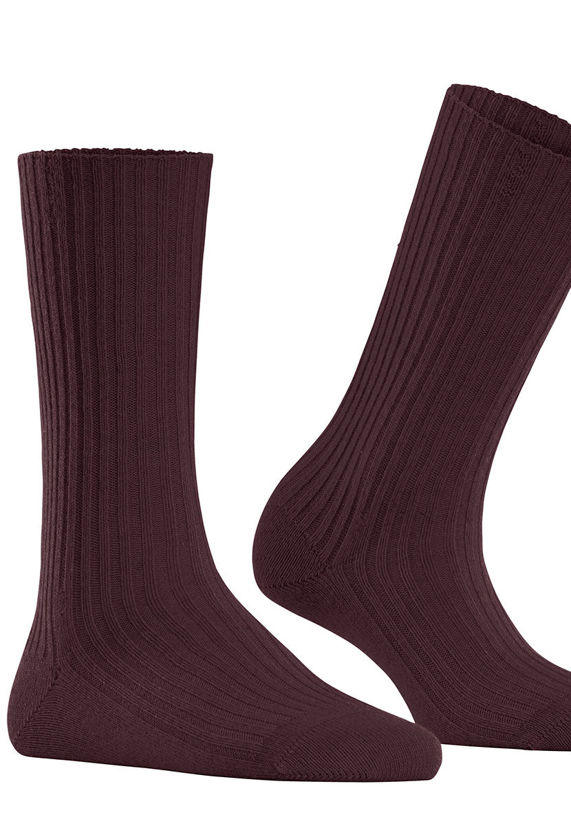 Falke Cosy Wool Ribbed Boot Socks - Barolo Dark Red Wool and Cashmere Warm and Comfortable Falke Perfect Fit Reinforced Seams Last Quality Side View