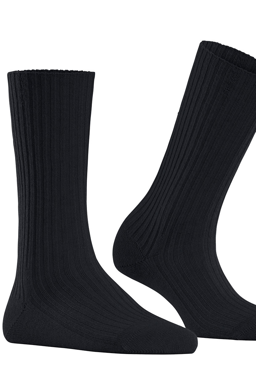Falke Cosy Wool Ribbed Boot Socks - Dark Navy Deep Blue Wool and Cashmere Warm and Comfortable Falke Perfect Fit Reinforced Seams Last Quality Side View