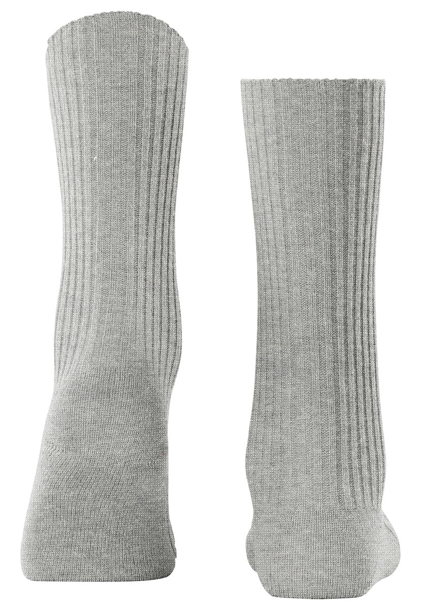 Falke Cosy Wool Ribbed Boot Socks - Heather Grey Light Grey Wool and Cashmere Warm and Comfortable Falke Perfect Fit Reinforced Seams Last Quality Back View
