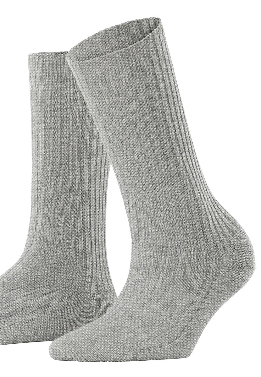 Falke Cosy Wool Ribbed Boot Socks - Heather Grey Light Grey Wool and Cashmere Warm and Comfortable Falke Perfect Fit Reinforced Seams Last Quality