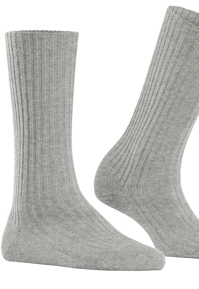 Falke Cosy Wool Ribbed Boot Socks - Heather Grey Light Grey Wool and Cashmere Warm and Comfortable Falke Perfect Fit Reinforced Seams Last Quality Side View