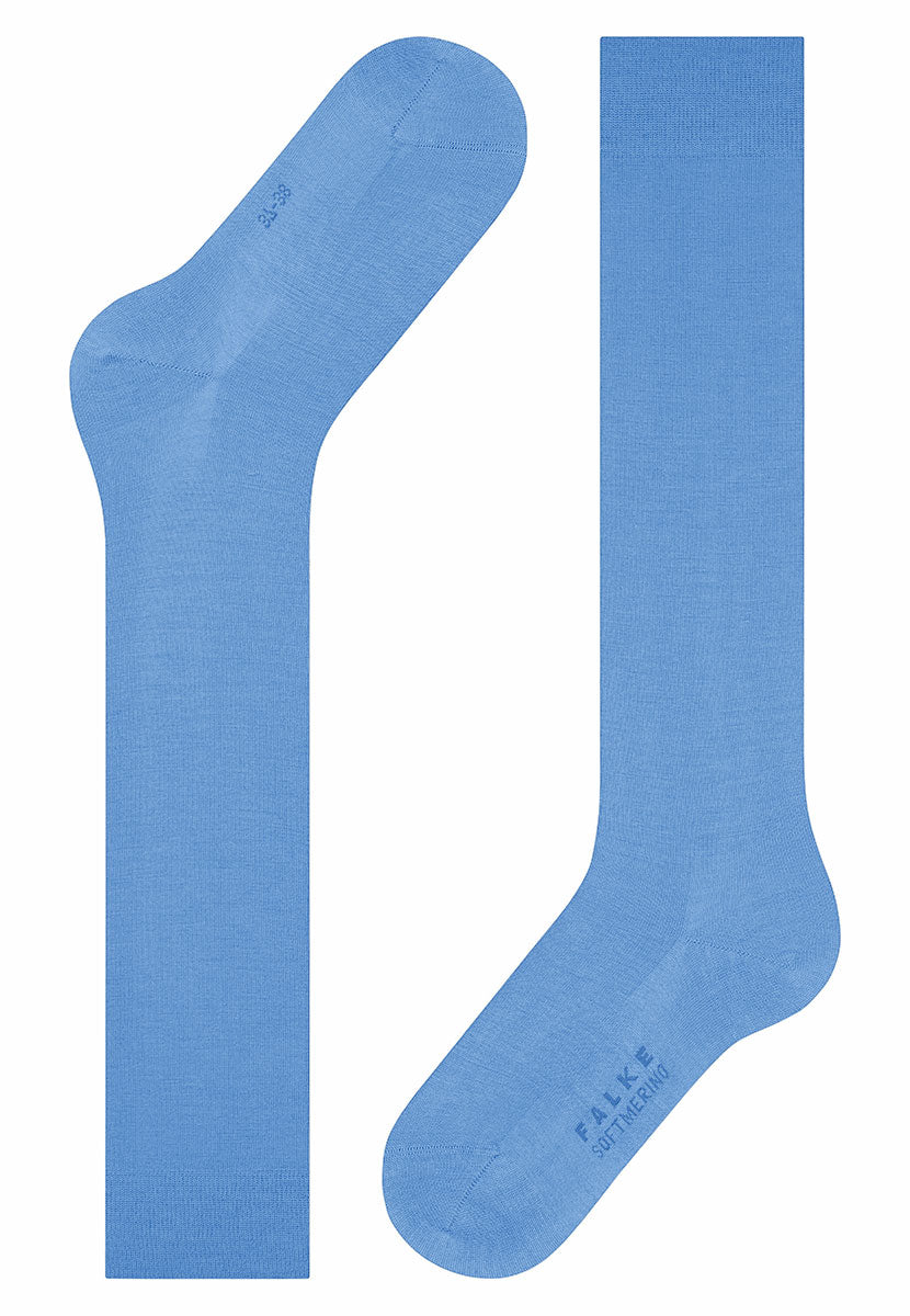 Falke Merino Knee High Socks - True Blue Fine Merino Wool Skin-Kind Cotton Comfort Top Reinforced Heel and Toe Flat View