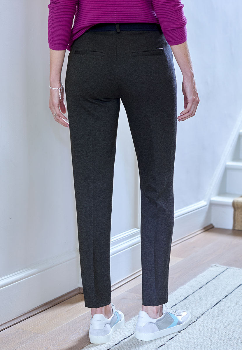 BRAX Mona Tapered Leg Trouser 28 Inch Leg - Graphite Marl Smart Tailored Look with Elasticated Waist For Comfort Button and Zip Fly Faux Back Pockets Back View