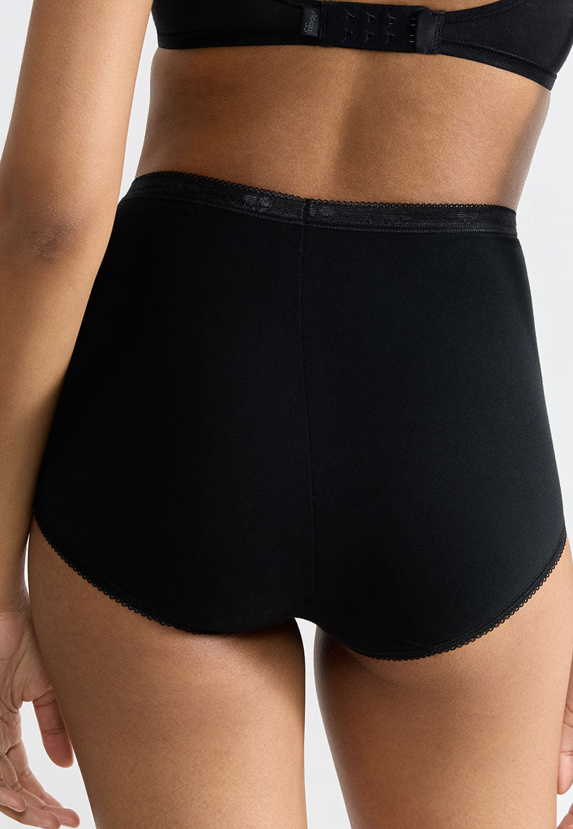  Sloggi 3 Pack Basic Maxi Brief - Black Flattering and Supportive High Waist in Super Soft Cotton Fabric Back View