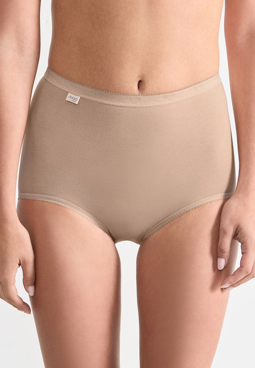 Sloggi 3 Pack Basic Maxi Brief - Nude Flattering and Supportive High Waist in Super Soft Cotton Fabric