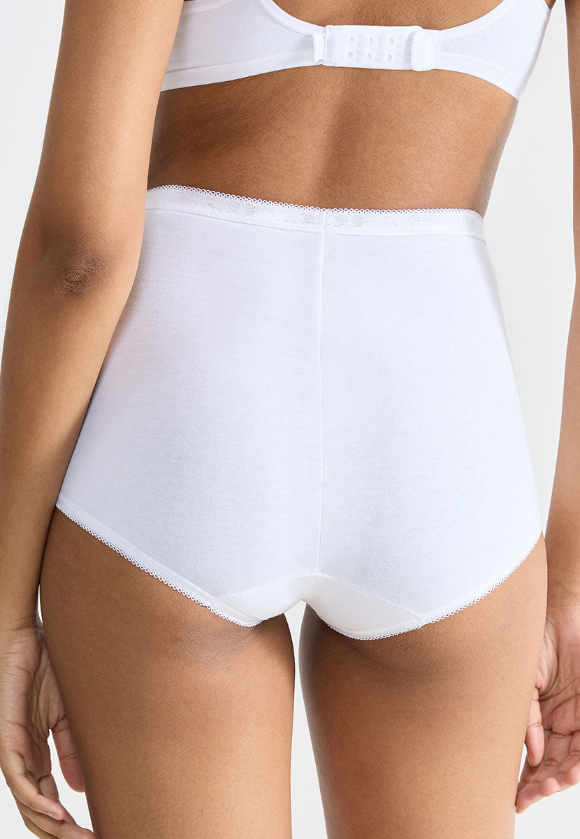  Sloggi 3 Pack Basic Maxi Brief - White Flattering and Supportive High Waist in Super Soft Cotton Fabric Back View