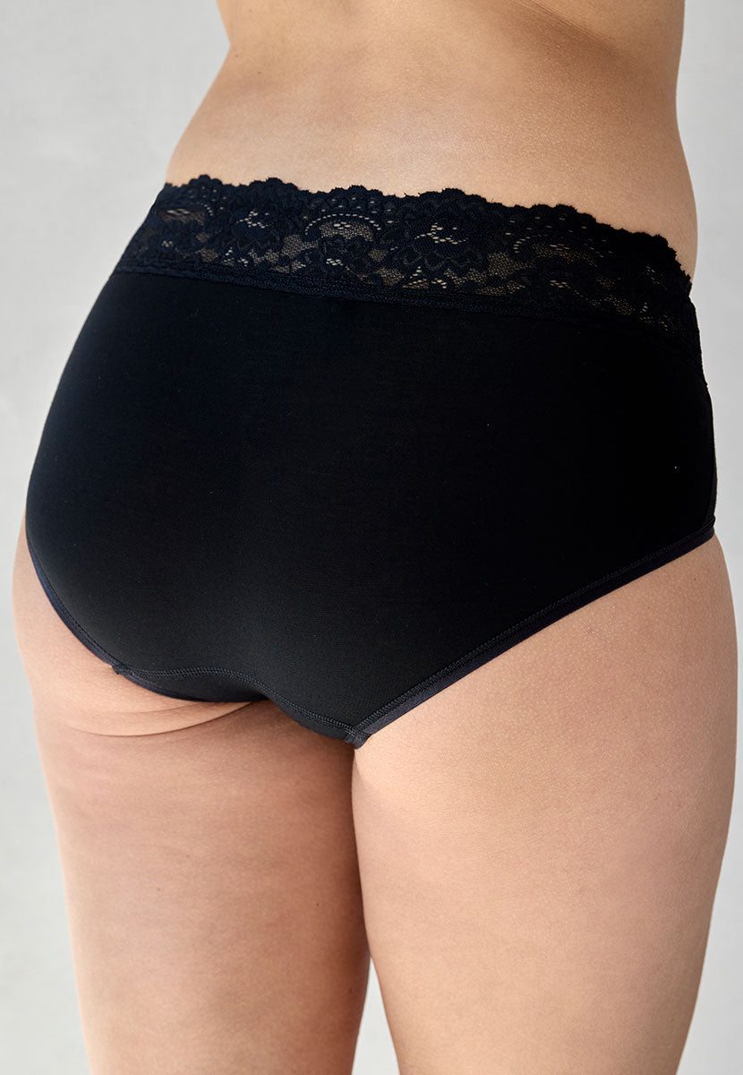 Sloggi Romance Midi Briefs - Black Comfortable Superfine Supima Cotton Gently Elasticated Around the Legs Back View