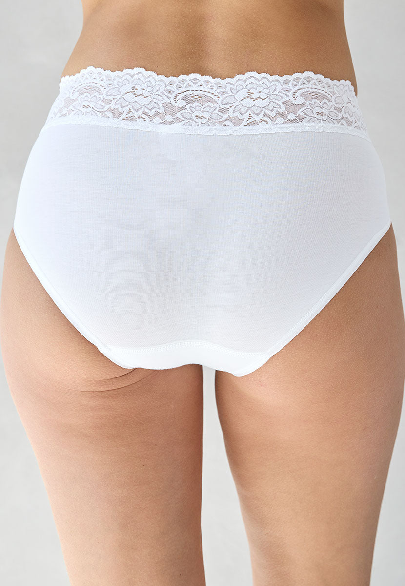 Sloggi Romance Midi Briefs - White Comfortable Superfine Supima Cotton Gently Elasticated Around the Legs Back View