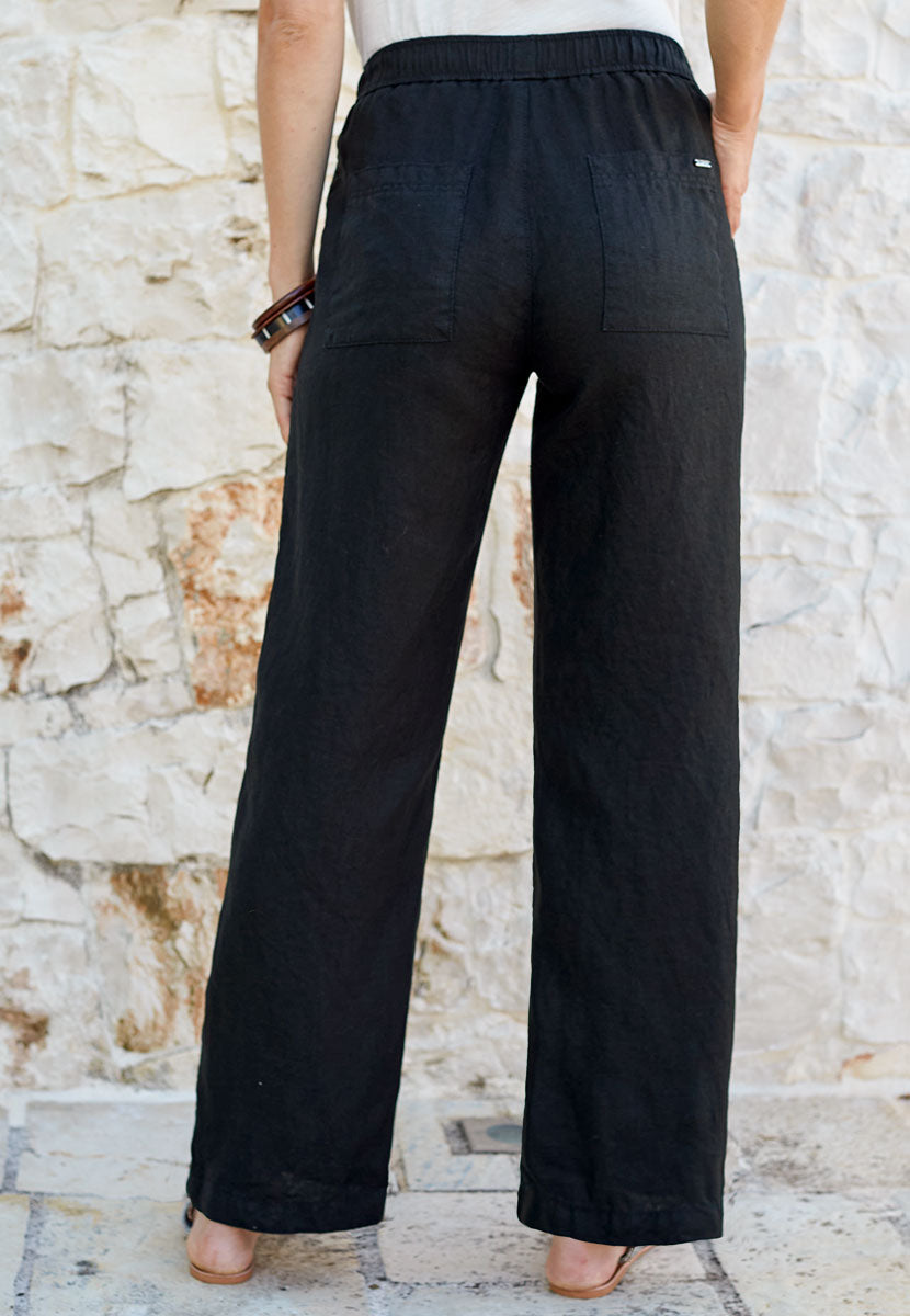 TONI Summer Linen Wide Leg Trousers - Black