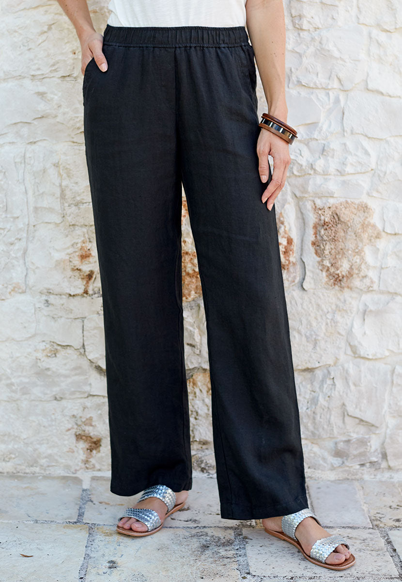 TONI Summer Linen Wide Leg Trousers - Black