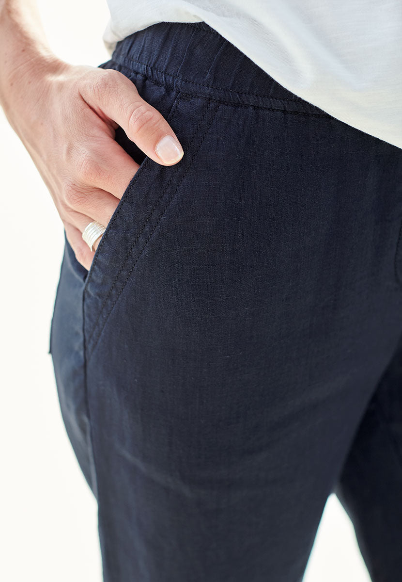 TONI Summer Linen Wide Leg Trousers - Dark Navy