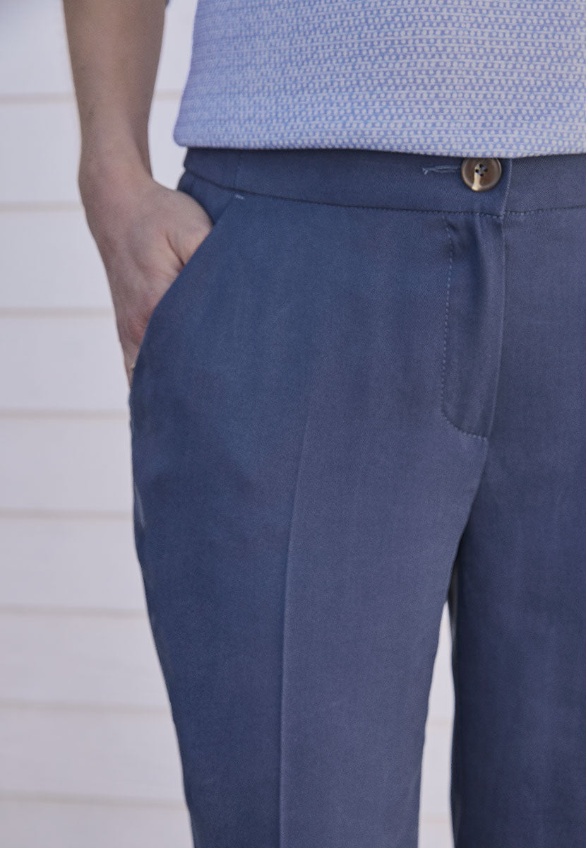 Toni Luisa Wide Leg Tailored Trouser - French Navy Flattering Line with Easy Wear For Smart Or Casual Styling with Fly Front Pockets and Front Creases Detail View