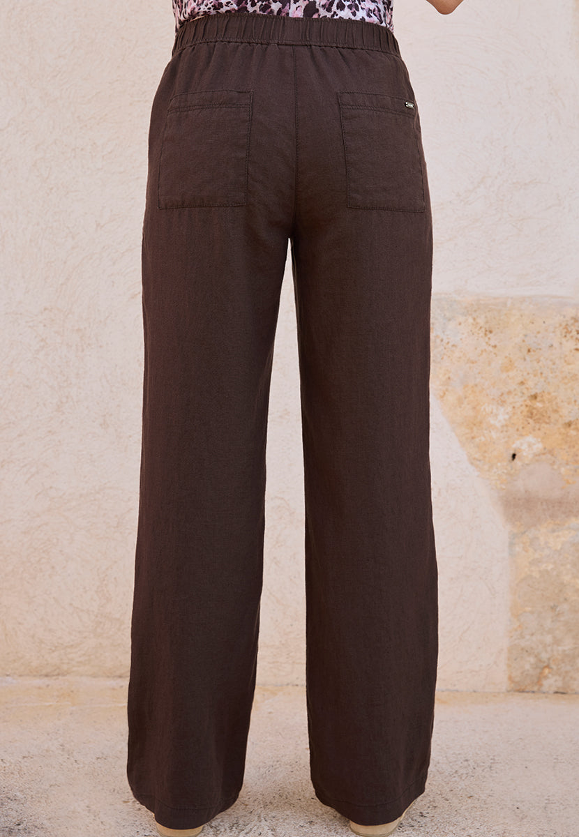 TONI Summer Linen Wide Leg Trouser - Chocolate