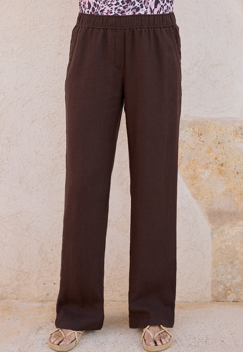TONI Summer Linen Wide Leg Trouser - Chocolate