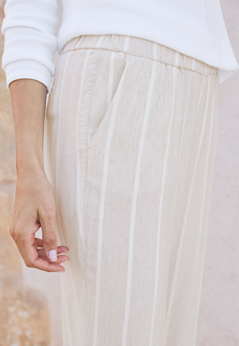 TONI Summer Linen Wide Leg Trousers - Natural Stripe