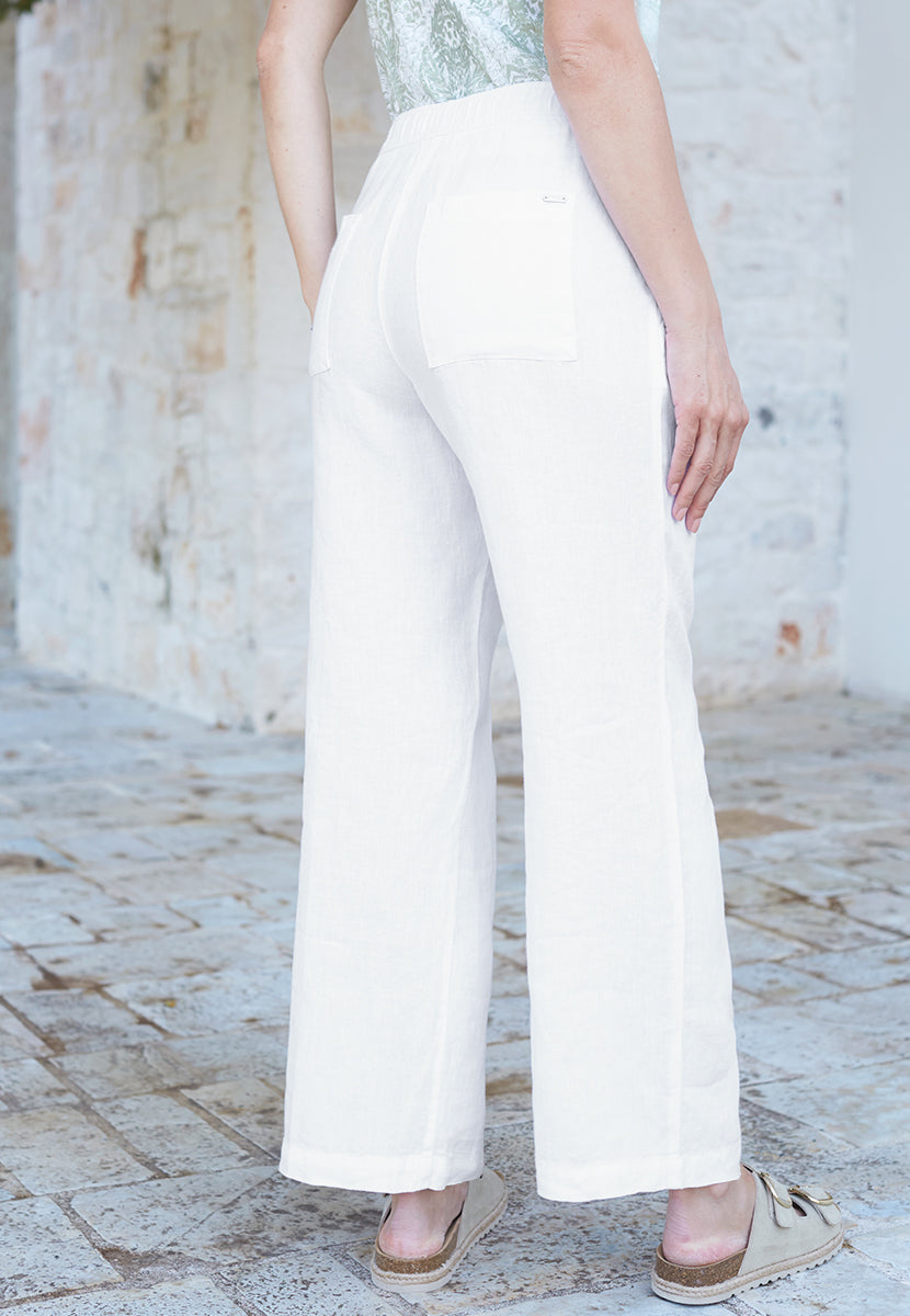 TONI Summer Linen Wide Leg Trousers - White