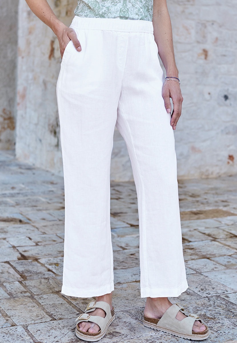 TONI Summer Linen Wide Leg Trousers - White