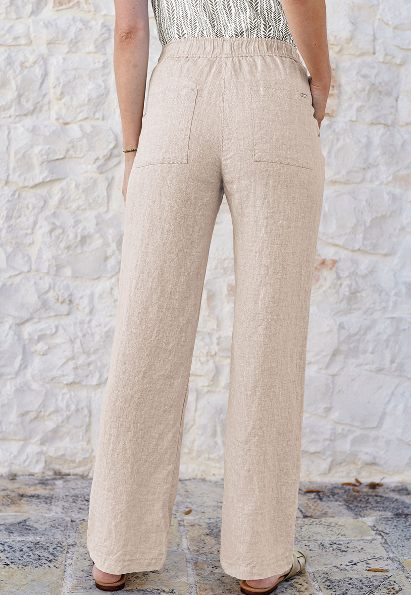 TONI Summer Linen Wide Leg Trousers - Natural