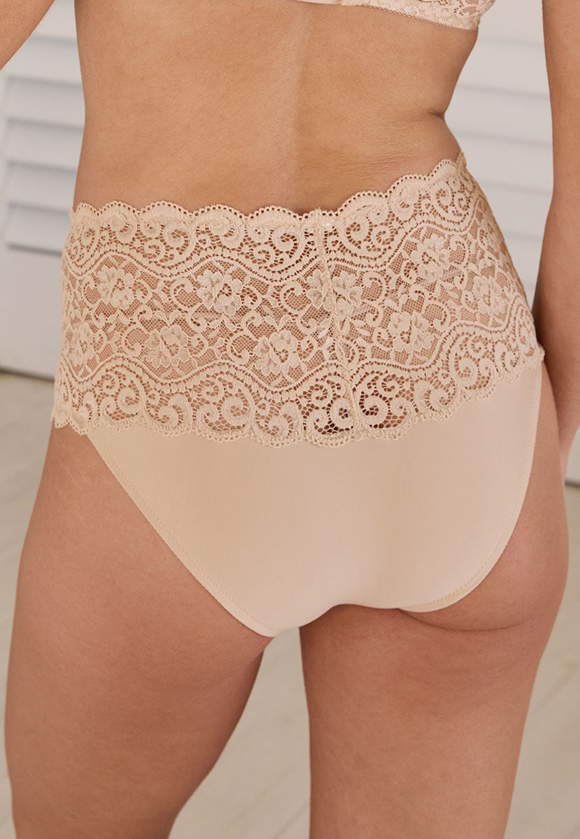 Triumph Amourette Full Lace Brief - Nude Skintone Beautiful Stretchy Lace Overlay Design Back View