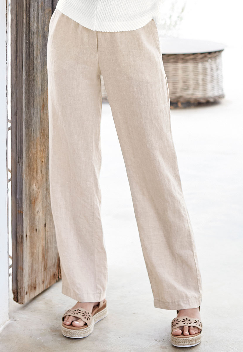 TONI 27 Inch Leg Summer Linen Trouser - Natural