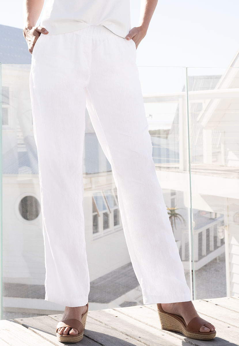 Toni - 29 Inch Leg Summer Linen Trouser - White